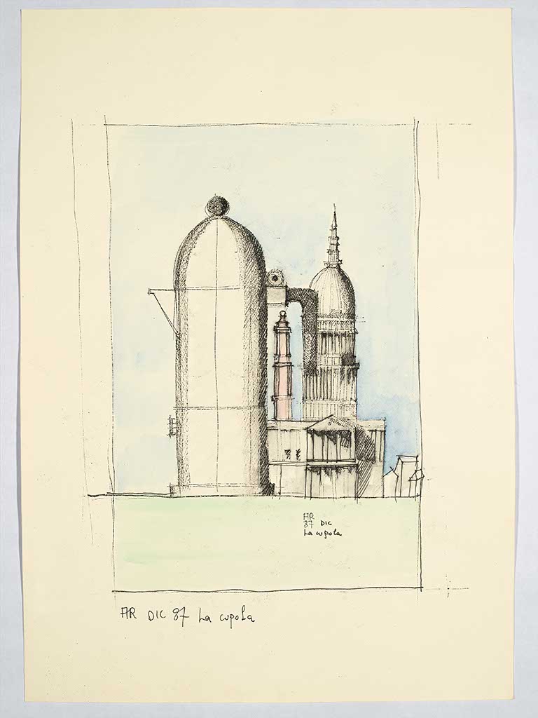 La cupola, 1987, acquerello su carta : watercolor on paper, 42 x 29,5 cm. Collezione privata: Private Collection