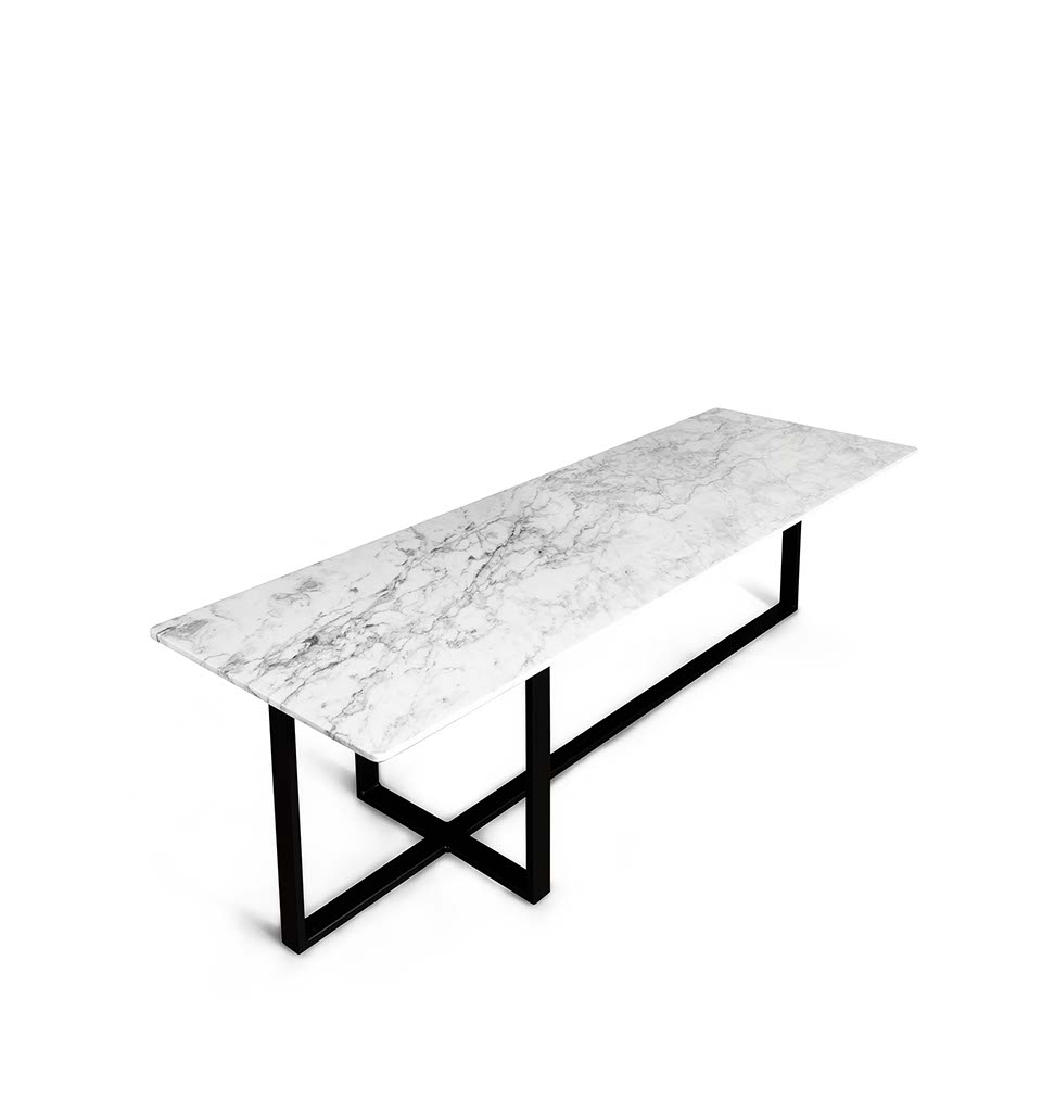 Tavolo modello Afrodite con piano in marmo italiano di colore bianco con venature grigie  chiamato Statuario prodotto da Mille997
