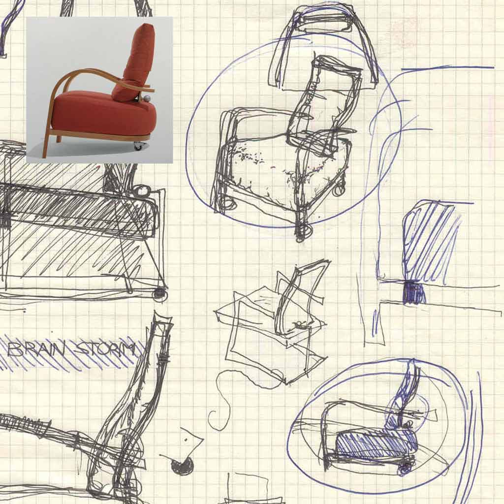Primo schizzo ESPRIT armchair (1992) di di Marco. Seveso & Gigi Trezzi