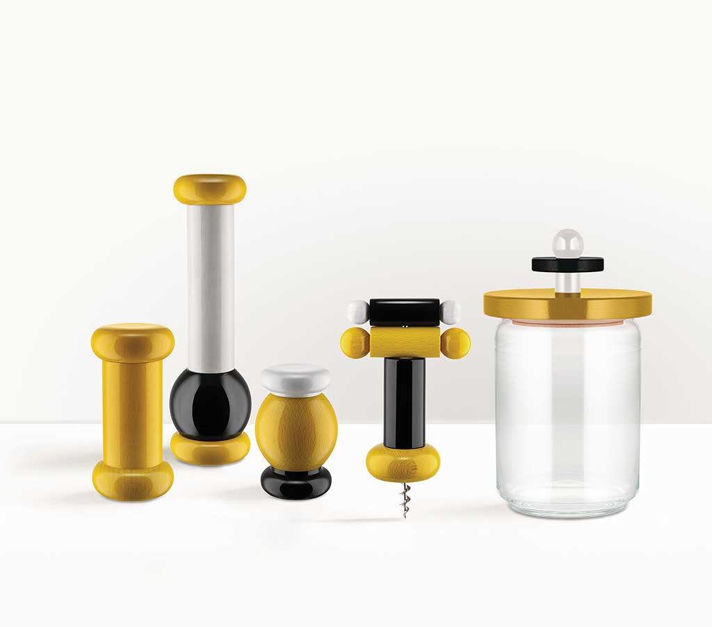 ALESSI-100-VALUES-COLLECTION_SOTTSASS-COLLECTION_design-ETTORE-SOTTSASS_groupage_white.yellow.black_