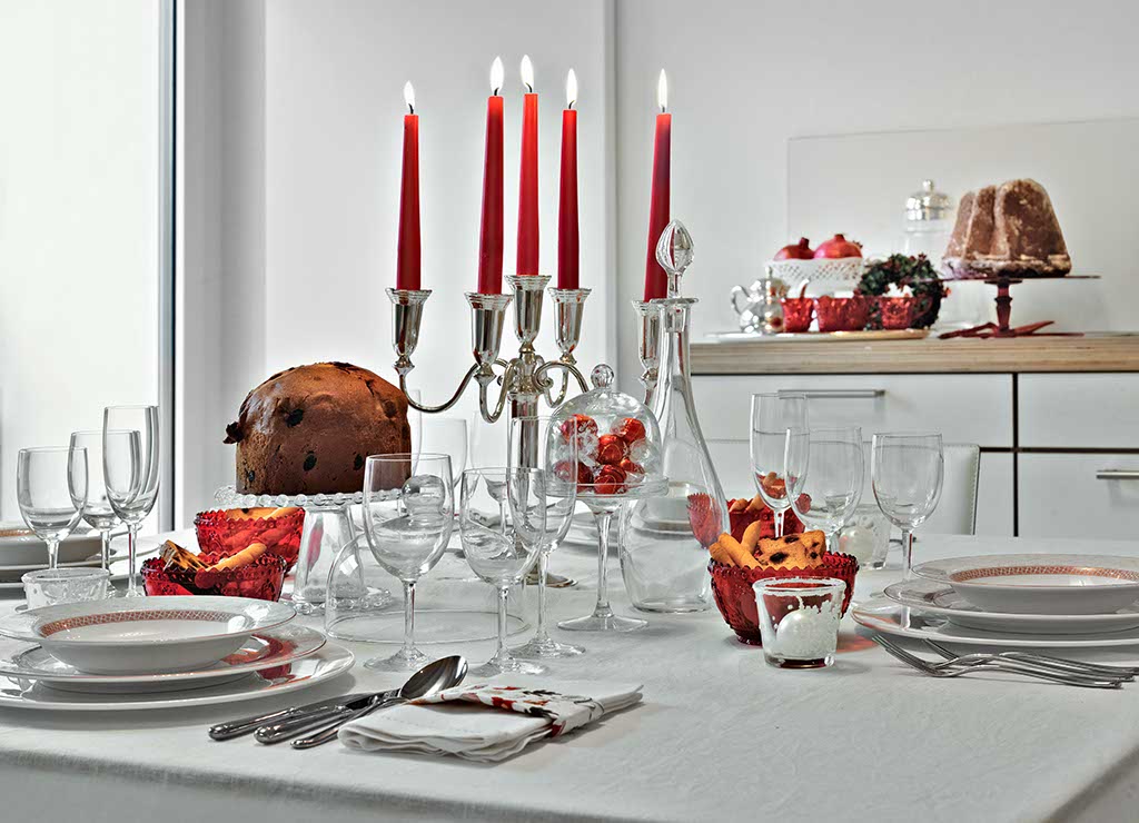 Christmas table setting in the modern kitchen